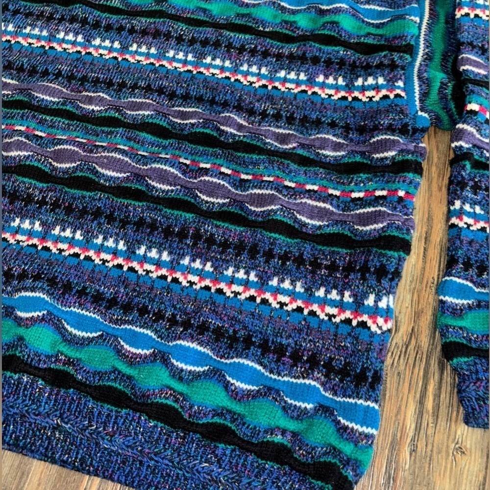 Expressions International Coogi Style Knit Sweater Mens M Blue Multi 3D Textured - Picture 9 of 10
